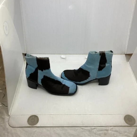 Vtg 1990s FREE LANCE FRANCE square toe blue spotted pony hair womens shoes sz 36 - Picture 4 of 7